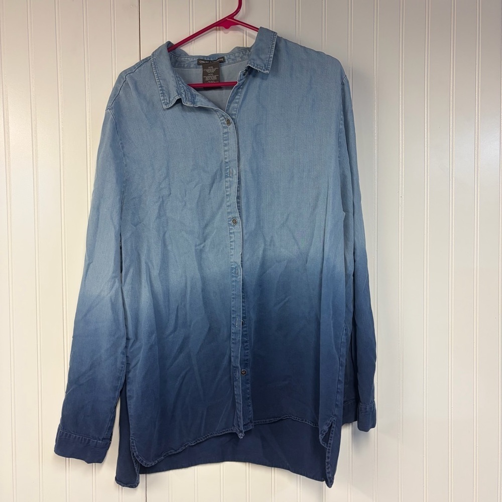 Chelsea & Theodore Blue Denim Ombre Button-Up Shirt XXL Lyocell